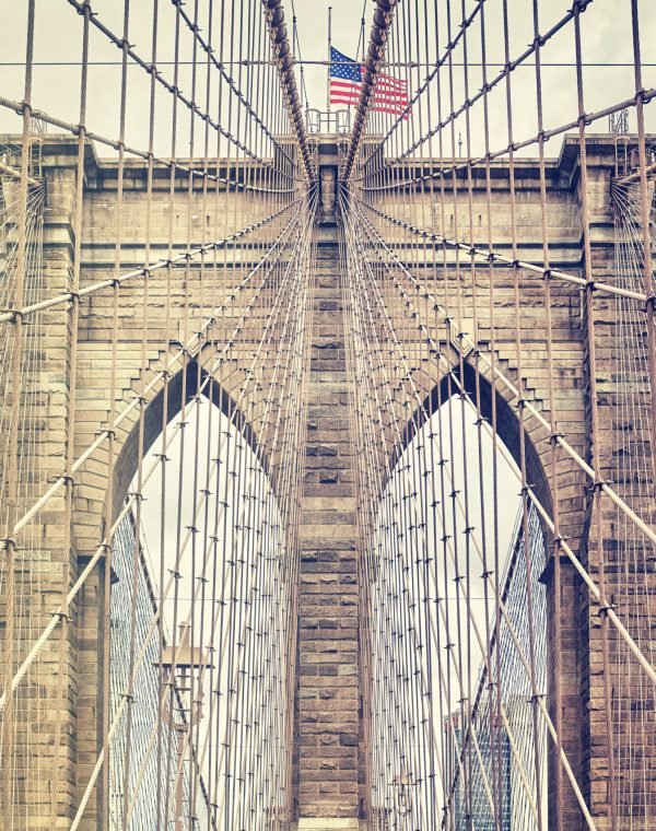 Vintage filtered picture of Brooklyn Bridge, one of New York City symbols, USA.